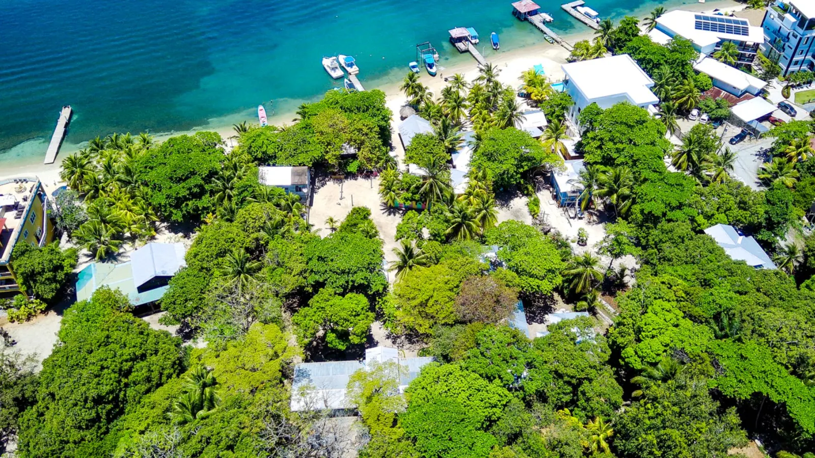 The beach and grounds at Blue Horizon, West End, Roatán